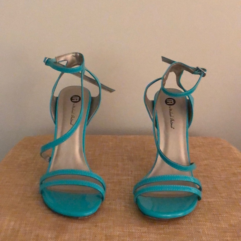 Michael Antonio strappy turquoise patent heels